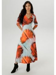 Aniston Sukienka w kolorze pomarańczowo-błękitnym rozmiar: 48. Niebieskie sukienki damskie Aniston, bez wzorów, bez ramiączek. Za 96.14 zł.