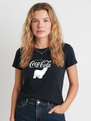 WOOOP Koszulka "Enjoy Coca Cola" w kolorze granatowym rozmiar: XL. Niebieskie bluzki damskie Wooop, xl, bez wzorów, bez kołnierzyka, bez ramiączek. Za 74.81 zł.
