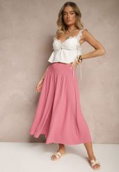 Różowe Spodnie Typu Kuloty High Waist o Szerokim Kroju z Marszczeniem Araliannis. Czerwone spodnie materiałowe damskie Renee, bez wzorów, z jeansu. Za 44.99 zł.