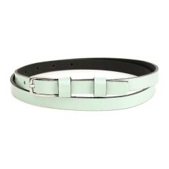 Pasek damski wąski solidny skórzany do sukienki miętowy S05 : Kolory - zielony, Rozmiar pasków - r.85-100 cm. Zielone paski damskie bez wzorów. Za 43.99 zł.