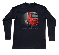 Mercedes-Benz Actros — bluzka z długim rękawem (Rozmiar: XS (dorosła); Kolor koszulki: czarny; Rodzaj nadruku: Mercedes-Benz Actros). Czarne bluzki damskie nikiniki, s, bez wzorów, z bawełny, bez kołnierzyka, bez ramiączek. Za 99.00 zł.