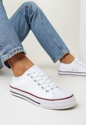 Biało-Czerwone Trampki przed Kostkę Fissi. Białe trampki damskie Born2be, bez wzorów, przed kostkę, bez zapięcia. Za 49.99 zł.
