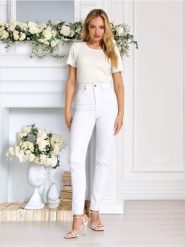 Jeansy straight high waist - kremowy. Białe jeansy damskie Sinsay, z podwyższonym stanem. Za 69.99 zł.