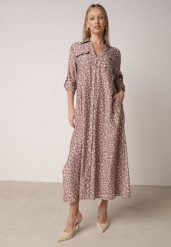 Beżowa Sukienka Koszulowa z Wiskozą w Zwierzęcy Wzór Żyrafy Nevetalia. Brązowe sukienki damskie Born2be, bez wzorów, z jeansu, klasyczne, bez ramiączek. Za 149.99 zł.