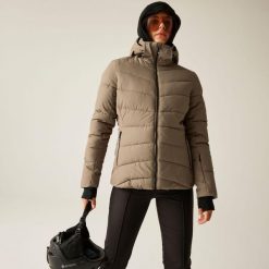 Kurtka narciarska damska z membraną Glacier Dare 2b. Brązowe kurtki damskie Dare 2b, na zimę, bez wzorów, z puchu, bez kaptura. W wyprzedaży za 699.99 zł.