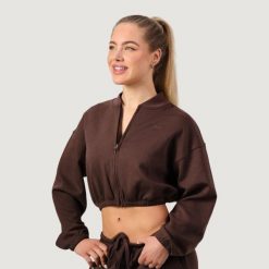 Bluza damska fitness z zamkiem bez kaptura Mocha NEO. Brązowe bluzy damskie GYMBEAM, xl, bez wzorów, z bawełny, bez kaptura. Za 116.90 zł.