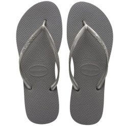 Klapki damskie Havaianas Slim. Szare klapki damskie Havaianas, bez wzorów, z gumy, bez obcasa, bez zapięcia. Za 89.00 zł.