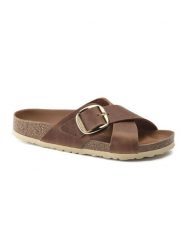 Birkenstock Skórzane klapki "Siena Big Buckle" w kolorze brązowym rozmiar: 36. Brązowe klapki damskie Birkenstock, bez wzorów, z otwartym noskiem, bez obcasa, bez zapięcia. Za 461.21 zł.