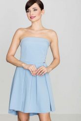 Elegancka Niebieska Gorsetowa Sukienka z Dłuższym Tyłem. Niebieskie sukienki damskie SALE, bez wzorów, z materiału, eleganckie, bez ramiączek. Za 199.00 zł.