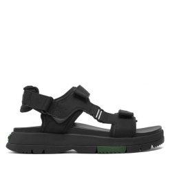 Sandały Lacoste. Czarne sandały damskie Lacoste, bez wzorów, bez obcasa, na płaskiej podeszwie, bez zapięcia. Za 319.99 zł.