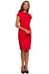 Minimalistyczna Ołówkowa Sukienka z Przeszyciami - Czerwona. Czerwone sukienki damskie MOE, bez wzorów, z elastanu, wizytowe, bez ramiączek. Za 254.90 zł.