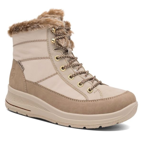 Trzewiki Rieker. Brązowe botki damskie Rieker, bez obcasa, na płaskiej podeszwie, bez zapięcia. Za 319.99 zł.