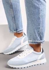 Niebieskie Sznurowane Sneakersy przed Kostkę Kiea. Niebieskie obuwie sportowe damskie Renee, z materiału, przed kostkę, bez zapięcia. Za 89.99 zł.
