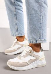 Beżowo-Białe Sneakersy z Materiałowymi Wstawkami i Niskim Koturnem Zireael. Brązowe obuwie sportowe damskie Born2be, z materiału, bez zapięcia. Za 129.99 zł.