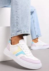 Biało-Fioletowe Sneakersy na Płaskiej Podeszwie z Kolorowymi Przeszyciami Niomie. Białe obuwie sportowe damskie Renee, bez zapięcia. Za 79.99 zł.