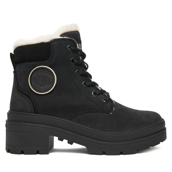 Trzewiki Palladium. Czarne botki damskie Palladium, bez obcasa, na płaskiej podeszwie, bez zapięcia. Za 629.99 zł.