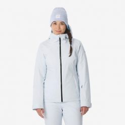 Kurtka narciarska i snowboardowa damska Quechua 500. Białe kurtki damskie QUECHUA, na zimę, l, bez wzorów, z materiału, z kapturem. Za 439.99 zł.