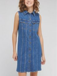 Lee Sukienka jeansowa L51QHKB12 112330461 Niebieski Regular Fit. Niebieskie sukienki damskie Lee, bez wzorów, z bawełny, bez ramiączek. Za 299.99 zł.