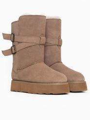 Gooce Skórzane kozaki zimowe "Huntspill Waterproof" w kolorze beżowym rozmiar: 38. Brązowe kozaki damskie Gooce, na zimę, z materiału, bez obcasa, na platformie, bez zapięcia. Za 282.99 zł.