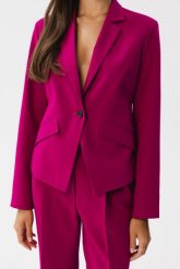 Śliwkowa Elegancka Krótka Marynarka. Czarne marynarki i żakiety damskie MOE, l, bez wzorów, z elastanu, eleganckie. Za 369.90 zł.