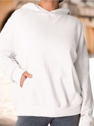 Bluza hoodie z kieszenią - kremowy. Białe bluzy damskie Sinsay, l, bez wzorów, z dzianiny, bez kaptura. W wyprzedaży za 22.99 zł.