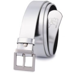 Pasek skórzany BELTIMORE r.100-115 cm D70 srebrny. Szare paski damskie bez wzorów. Za 52.99 zł.