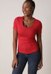Czerwony Prążkowany T-shirt Ozdobiony po Bokach Marszczeniem Nedisa. Czerwone t-shirty damskie Born2be, m, bez wzorów, z jeansu, bez kołnierzyka. Za 49.99 zł.