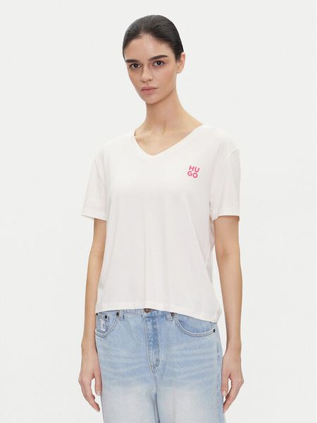 HUGO T-Shirt Nika_T-Shirt 50540046 Écru Regular Fit. T-shirty damskie Hugo, xl, bez wzorów, z bawełny, bez kołnierzyka. Za 119.99 zł.