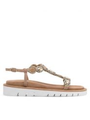 Eva Minge Sandały MATILDE-V1175-95 Beżowy. Brązowe sandały damskie Eva Minge, bez wzorów, ze skóry, bez obcasa, na płaskiej podeszwie, bez zapięcia. Za 279.99 zł.