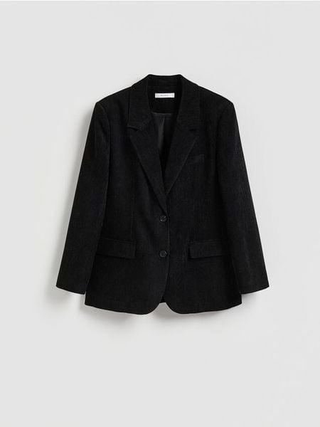 Jednorzędowa marynarka - czarny. Czarne marynarki i żakiety damskie Reserved, l, bez wzorów, z tkaniny. Za 229.99 zł.