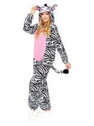 Amscan Kombinezon kostiumowy "Zebra" w kolorze czarno-biało-jasnoróżowym rozmiar: L. Białe kombinezony damskie AMSCAN, l, z aplikacjami, bez kołnierzyka, bez ramiączek. Za 104.99 zł.