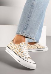 Żółte Casualowe Trampki w Kwiatki Foleriella. Żółte obuwie sportowe casual damskie Renee, z jeansu, bez zapięcia. Za 49.99 zł.