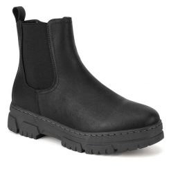 Botki Go Soft. Czarne botki damskie GO SOFT, bez obcasa, na płaskiej podeszwie, bez zapięcia. Za 199.99 zł.