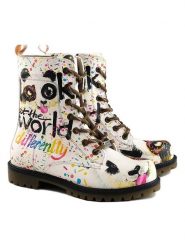 Goby Botki w kolorze białym ze wzorem rozmiar: 36. Białe botki damskie Goby, z materiału, z okrągłym noskiem, bez obcasa, bez zapięcia. Za 295.99 zł.