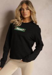 Czarna Bawełniana Bluza z Nadrukiem Corneta. Czarne bluzy damskie Renee, s, bez wzorów, z bawełny, bez kaptura. Za 49.99 zł.