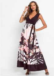 Długa sukienka z dekoltem w serek. Czarne sukienki damskie bonprix, bez wzorów, eleganckie, bez ramiączek. Za 159.99 zł.