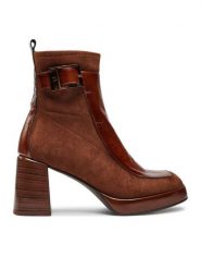 Hispanitas Botki Velour Str-I24 HI243664 Brązowy. Brązowe botki damskie Hispanitas, ze skóry, bez obcasa, na słupku, bez zapięcia. Za 709.99 zł.