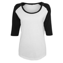 Damska Koszulka Kontrastowa 3/4 Długości Raglan. Białe bluzki damskie BUILD YOUR BRAND, xl, bez wzorów, bez kołnierzyka, bez ramiączek. Za 59.99 zł.