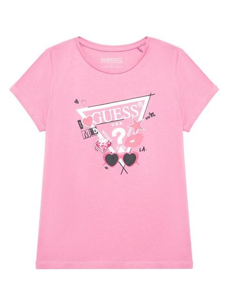 Guess T-Shirt J5YI00 K6YW4 Różowy Regular Fit. Czerwone koszulki i t-shirty dziewczęce Guess, z aplikacjami, z bawełny, bez kołnierzyka, bez ramiączek. Za 49.99 zł.
