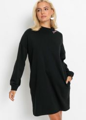 Sukienka dresowa oversized. Czarne sukienki damskie bonprix, bez wzorów, z dresówki, bez ramiączek. Za 97.99 zł.