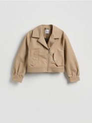 Kurtka z szalem - beżowy. Brązowe kurtki damskie Reserved, l, bez wzorów, z bawełny, bez kaptura. Za 279.99 zł.