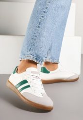 Biało-Zielone Sneakersy w Stylu Tenisówek z Przeszyciami Tanilea. Białe obuwie sportowe damskie Born2be, na wiosnę, bez zapięcia, tenisowe. Za 59.99 zł.