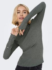 ONLY Koszulka w kolorze szarym rozmiar: L. Szare koszulki damskie Only, l, bez wzorów, prążkowane, bez kołnierzyka, bez ramiączek. Za 70.24 zł.