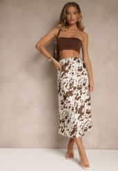 Brązowa Spódnica z Satynowej Tkaniny Zdobiona Krowim Printem Kolorea. Brązowe spódnice damskie Renee, na co dzień, l, z aplikacjami, z satyny, eleganckie, midi. Za 69.99 zł.