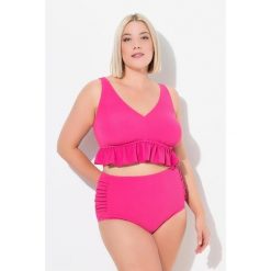 Damskie Bikini faktura falbana miękkie miseczki regulowane ramiączka. Czerwone bikini Ulla Popken, bez wzorów, z elastanu. Za 244.99 zł.