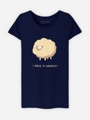 WOOOP Koszulka "Haircut Sheep" w kolorze granatowym rozmiar: M. Niebieskie koszulki damskie Wooop, m, bez wzorów, z bawełny, bez kołnierzyka, bez ramiączek. Za 56.99 zł.