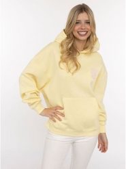 Zwillingsherz Bluza "Positive Energy" w kolorze żółtym rozmiar: S/M. Żółte bluzy damskie Zwillingsherz, m, bez wzorów, z kapturem. Za 175.26 zł.