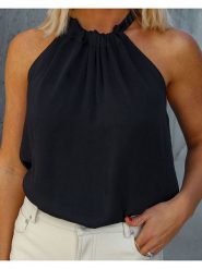 Milan Kiss Bluzka w kolorze czarnym rozmiar: L. Czarne bluzki damskie Milan Kiss, l, bez wzorów, bez kołnierzyka, bez ramiączek. Za 126.99 zł.