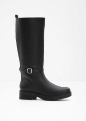 Kozaki. Czarne kozaki damskie bonprix, bez obcasa, bez zapięcia. Za 209.99 zł.