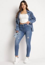 Granatowe Elastyczne Jeansy Skinny Push Up z Przedarciami Egenna. Niebieskie jeansy damskie Born2be, bez wzorów, z jeansu. Za 79.99 zł.